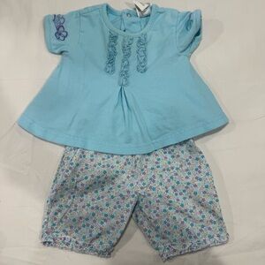 Y2K Little Me Blue & Purple Baby Matching Set, Floral, Ruffles, Embroidered 3M